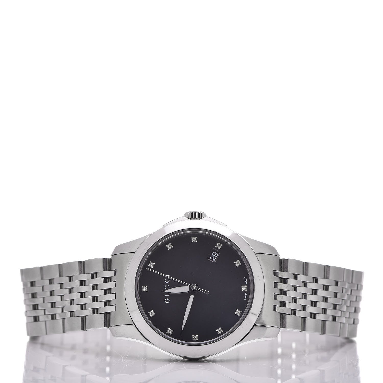 Gucci Stainless Steel Diamond Black Mother of Pearl 27mm G-Timeless Quartz Watch 3 of 7