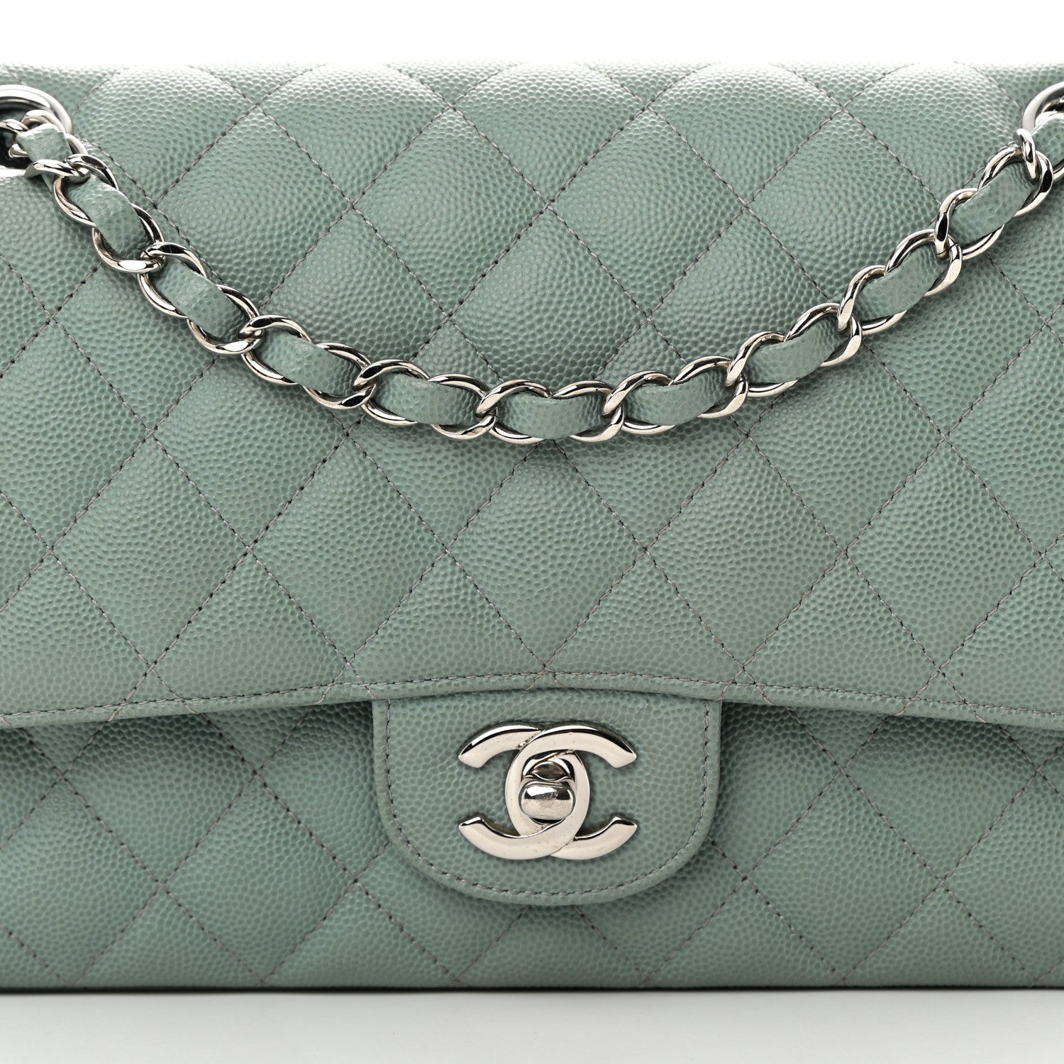 Chanel Caviar Quilted Medium Double Flap Light Blue 8 of 17