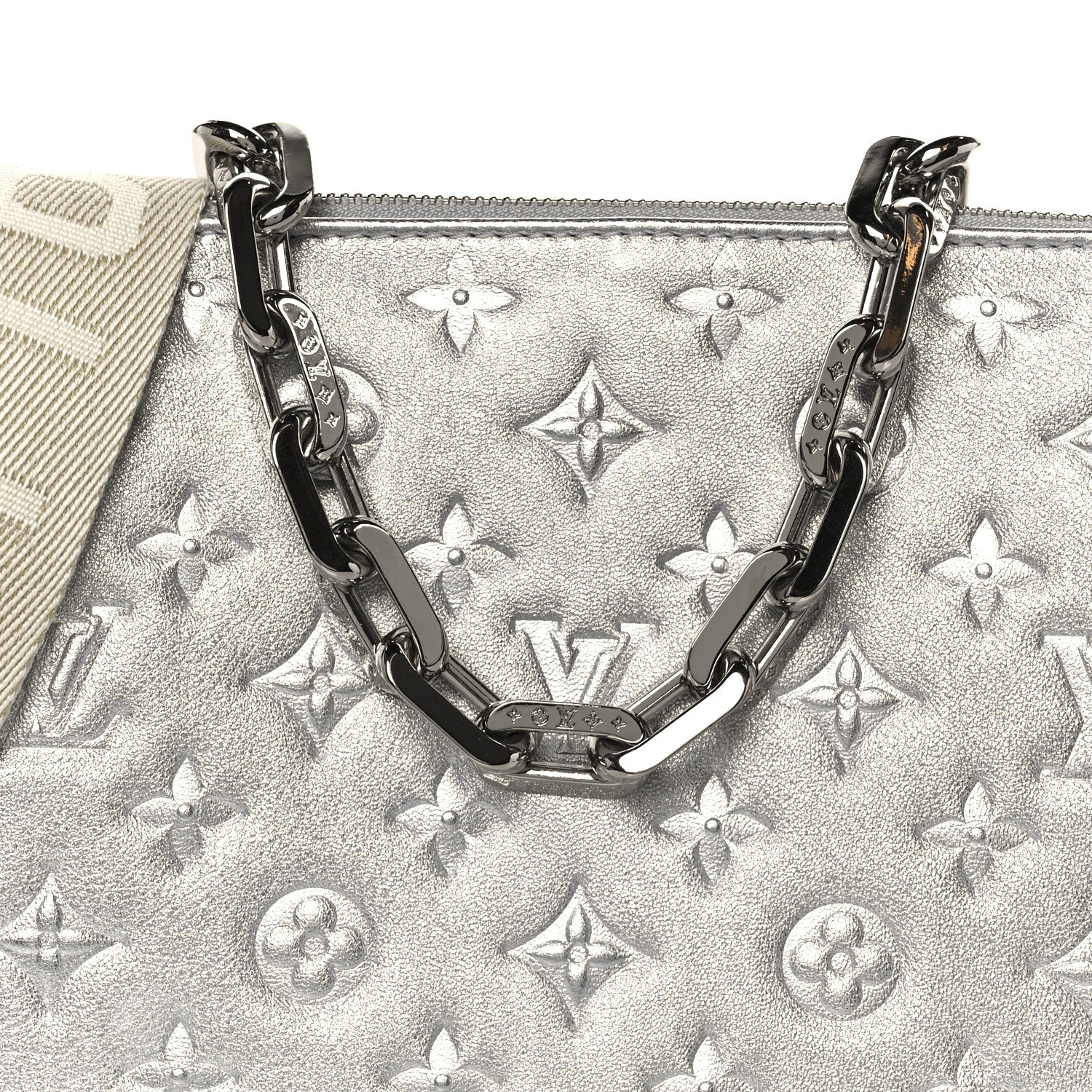 Louis Vuitton Metallic Lambskin Embossed Monogram Coussin PM  Silver 9 of 11