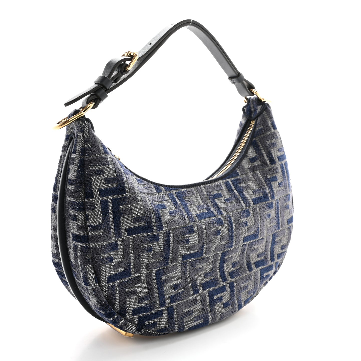 Chenille Vitello Grace FF 1974 Small Fendigraphy Hobo Bag Blue