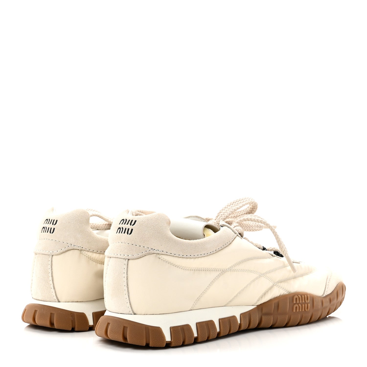 Miu Miu Technical Fabric Suede Womens Tyre Sneakers 40 Ivory 5 of 10