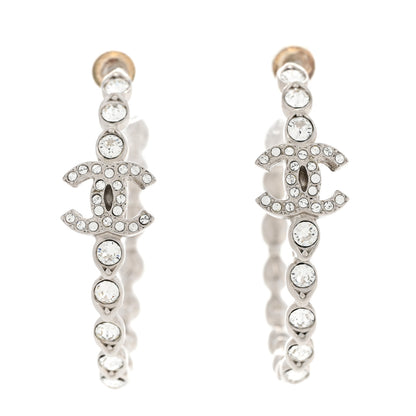 Chanel Metal Crystal CC Hoop Earrings Silver 1 of 5