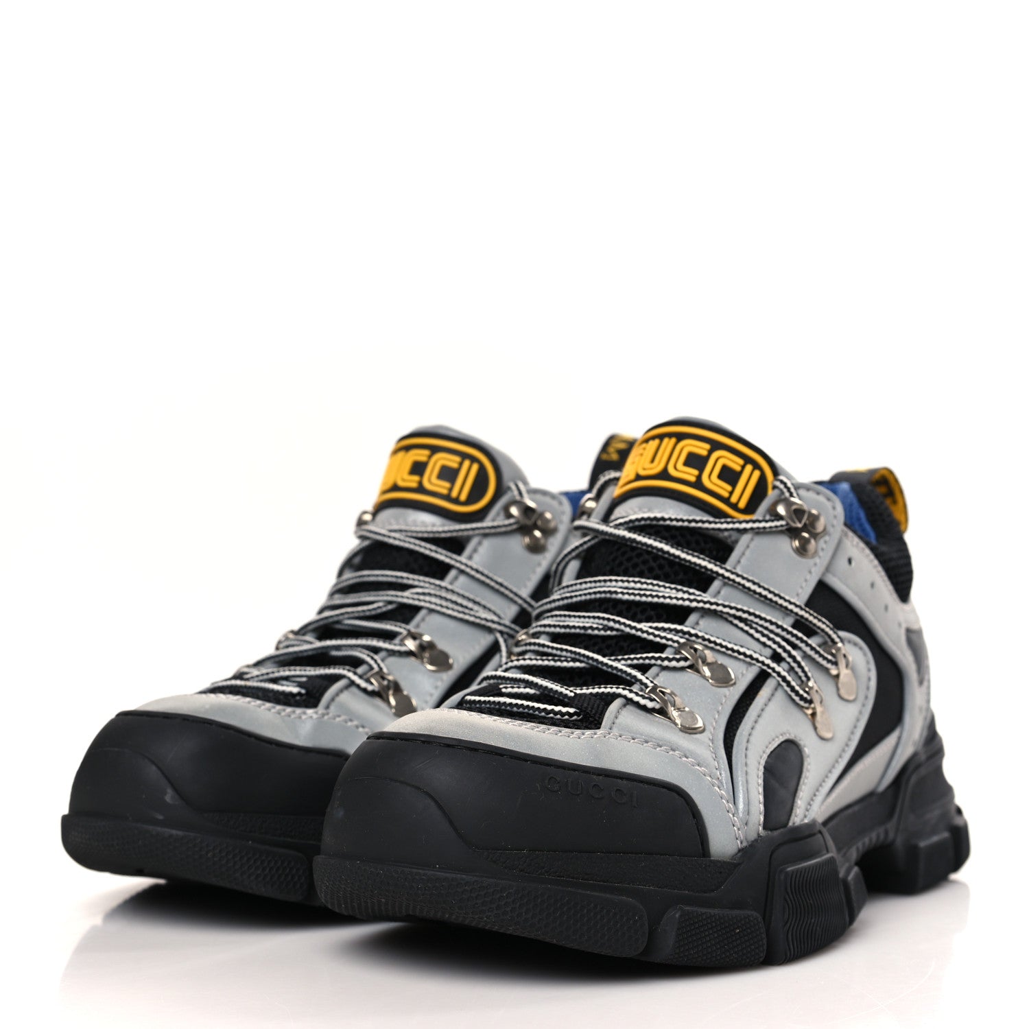 Gucci X SEGA Mesh Technical Canvas Calfskin Reflective Mens Flashtrek Sneakers 6.5 Silver Black 3 of 6