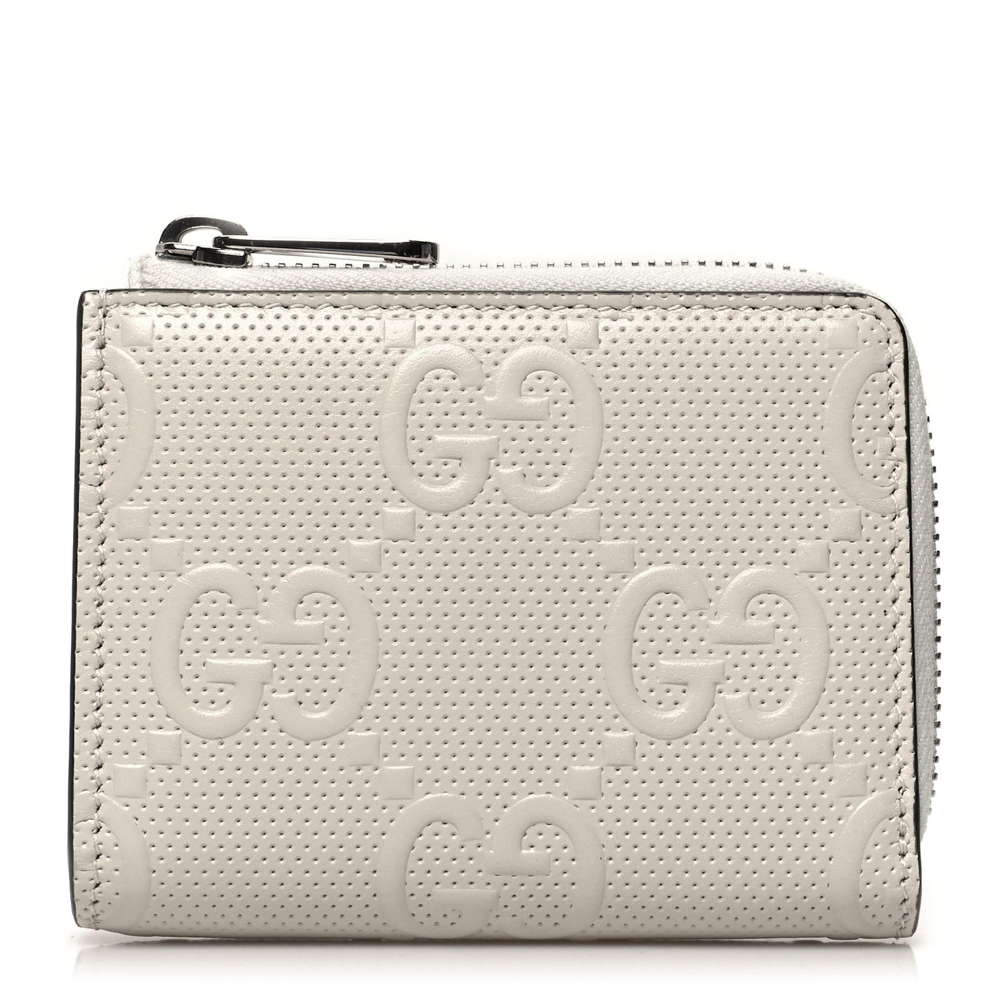Calfskin GG Tennis Embossed Zip Around Card Case Wallet Mystic White