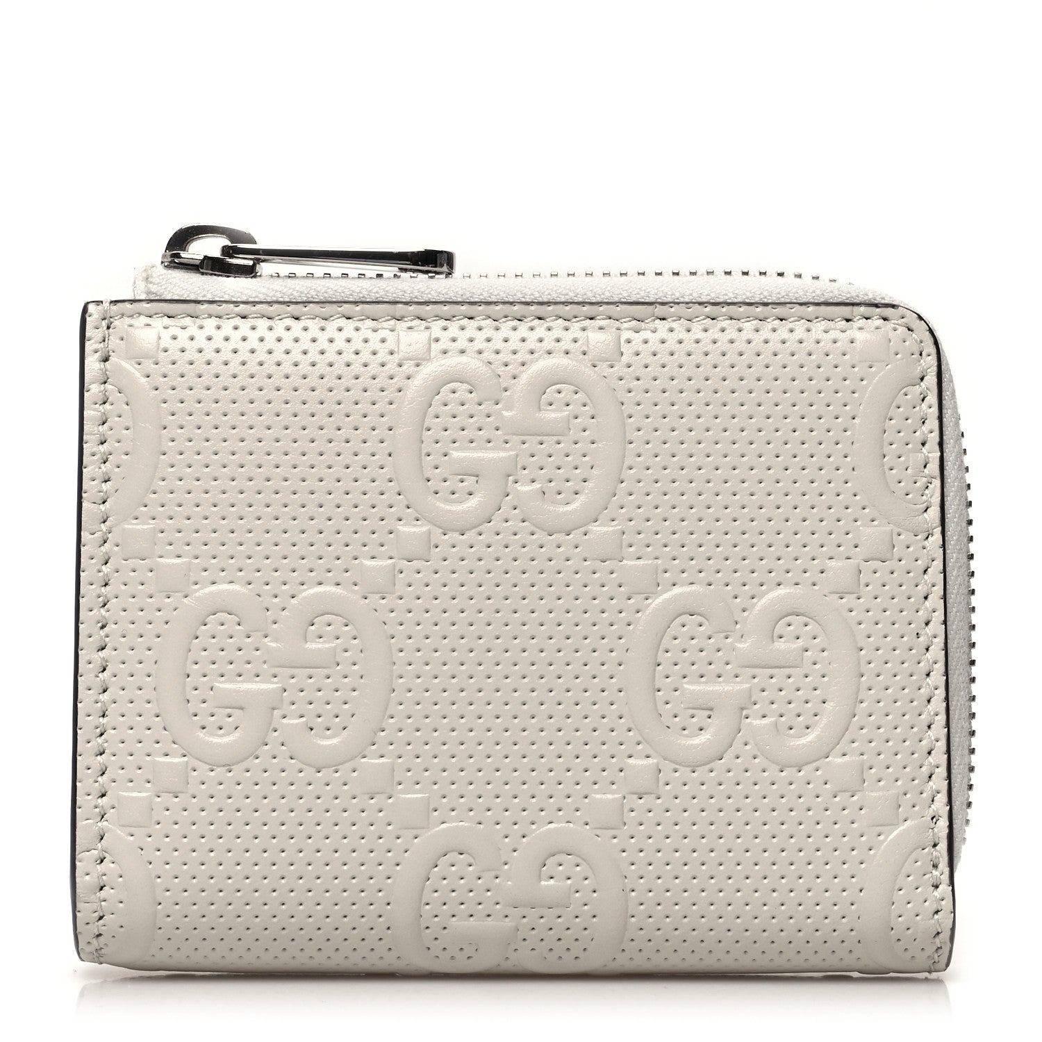 Gucci Calfskin GG Tennis Embossed Zip Around Card Case Wallet Mystic White 1 of 11