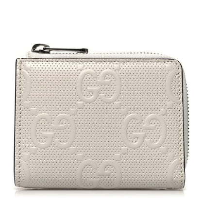 Gucci Calfskin GG Tennis Embossed Zip Around Card Case Wallet Mystic White 1 of 11