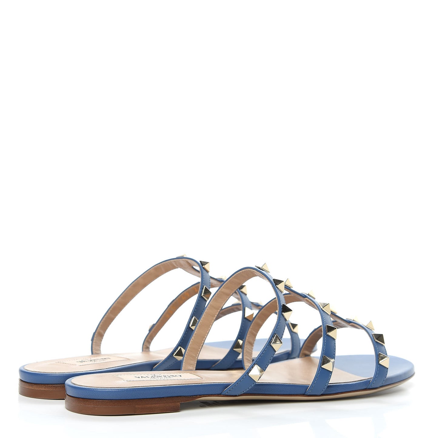 Nappa Rockstud Caged Flat Slide Sandals 39 Baltique