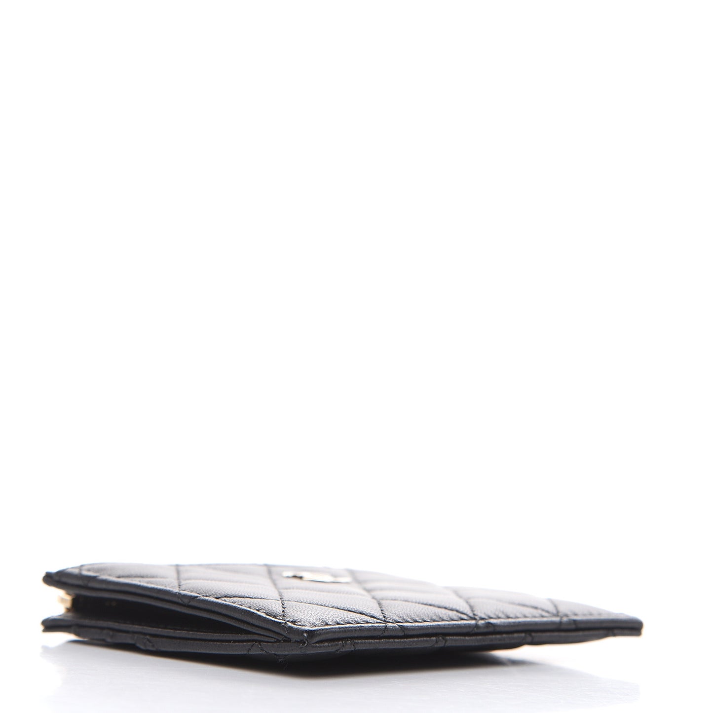 Lambskin Quilted Zip Card Holder Black