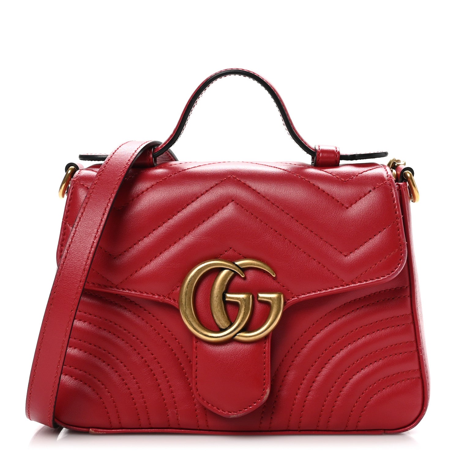 Gucci Calfskin Matelasse Mini GG Marmont Top Handle Shoulder Bag Hibiscus Red 1 of 13