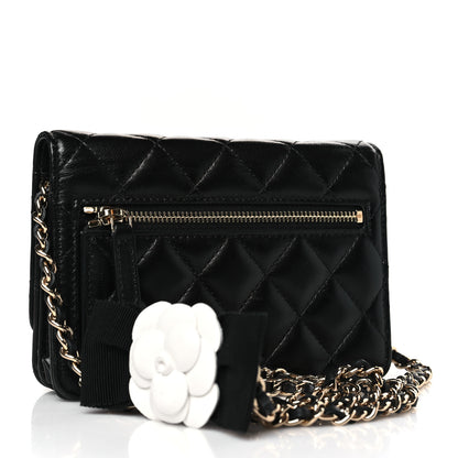 Chanel Lambskin Quilted Mini Camellia Bow Wallet On Chain WOC Black 3 of 9