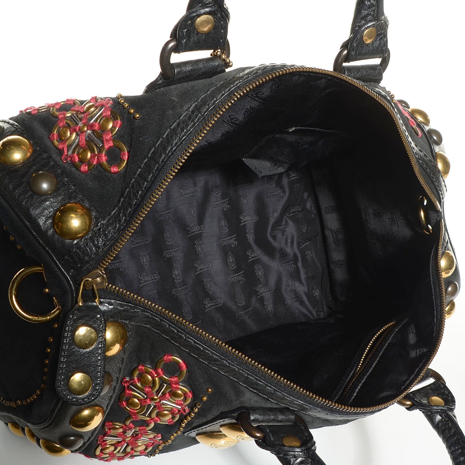 Gucci Suede Calfskin Babouska Studded Large Boston Black 5 of 7