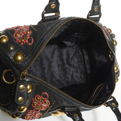 Gucci Suede Calfskin Babouska Studded Large Boston Black 5 of 7