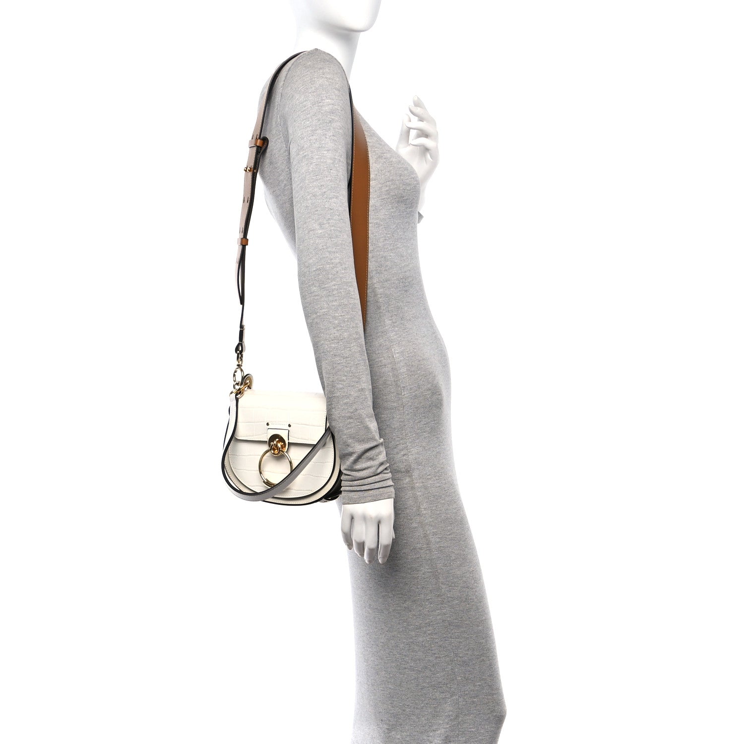 Chloe Calfskin Crocodile Embossed Small Tess Bag Brilliant White 2 of 12