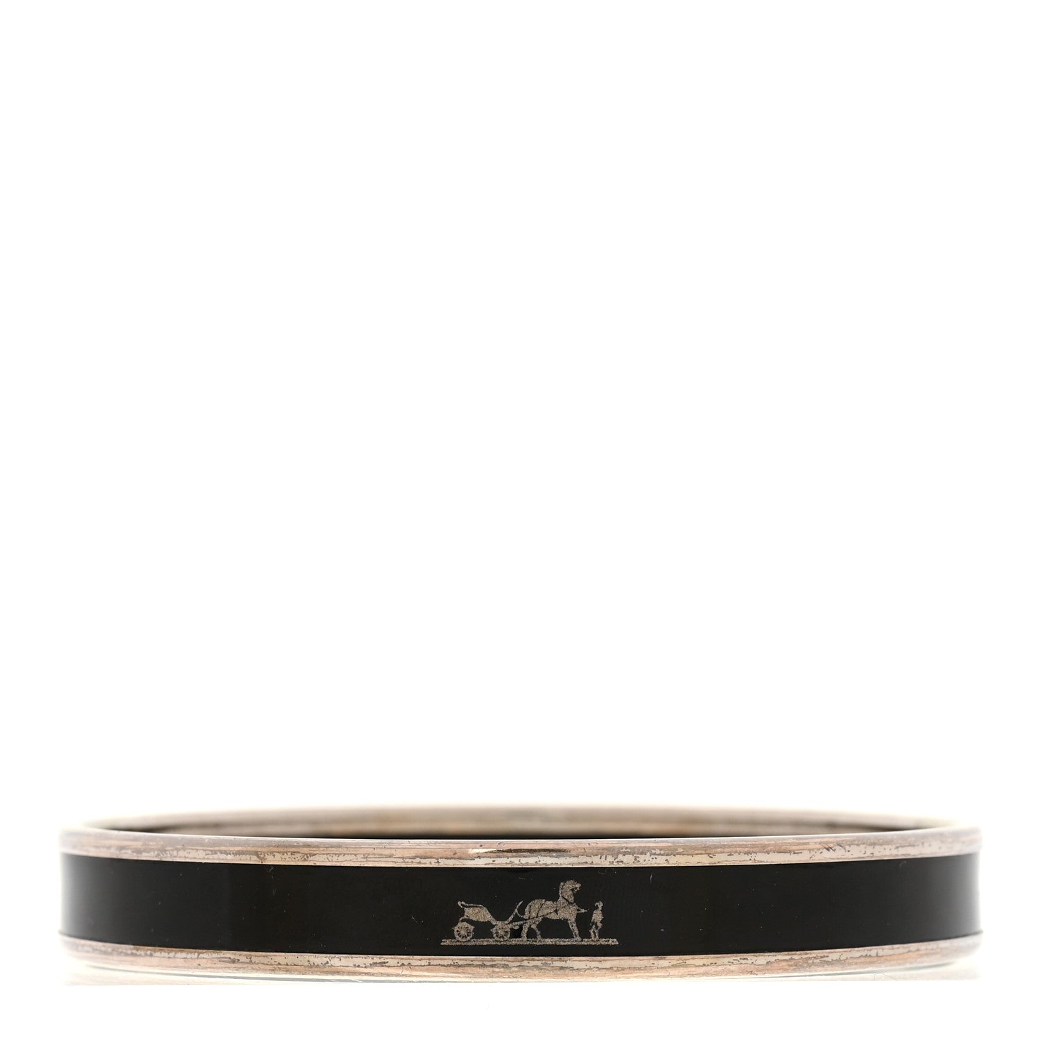 Hermes Enamel Printed Narrow Caleche Bracelet 70 Black 1 of 5