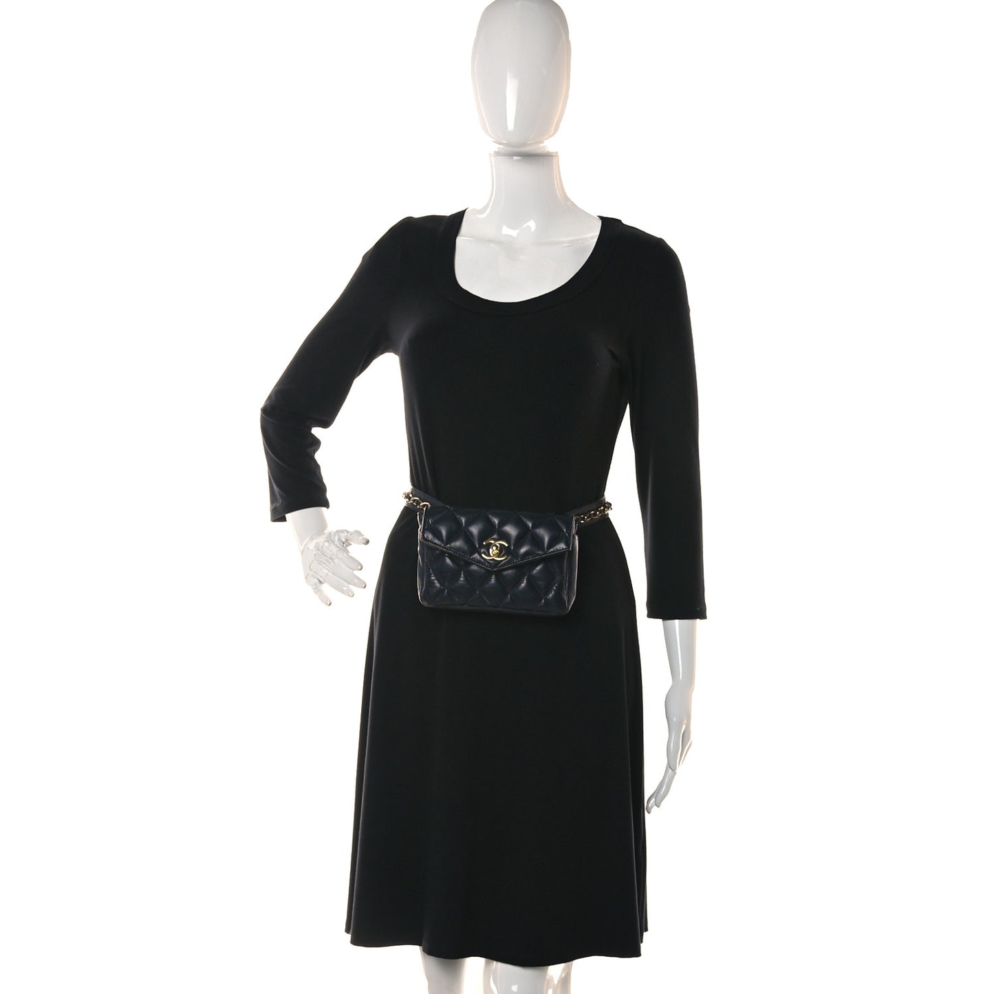 Lambskin Quilted Flap Waist Belt Bag Navy