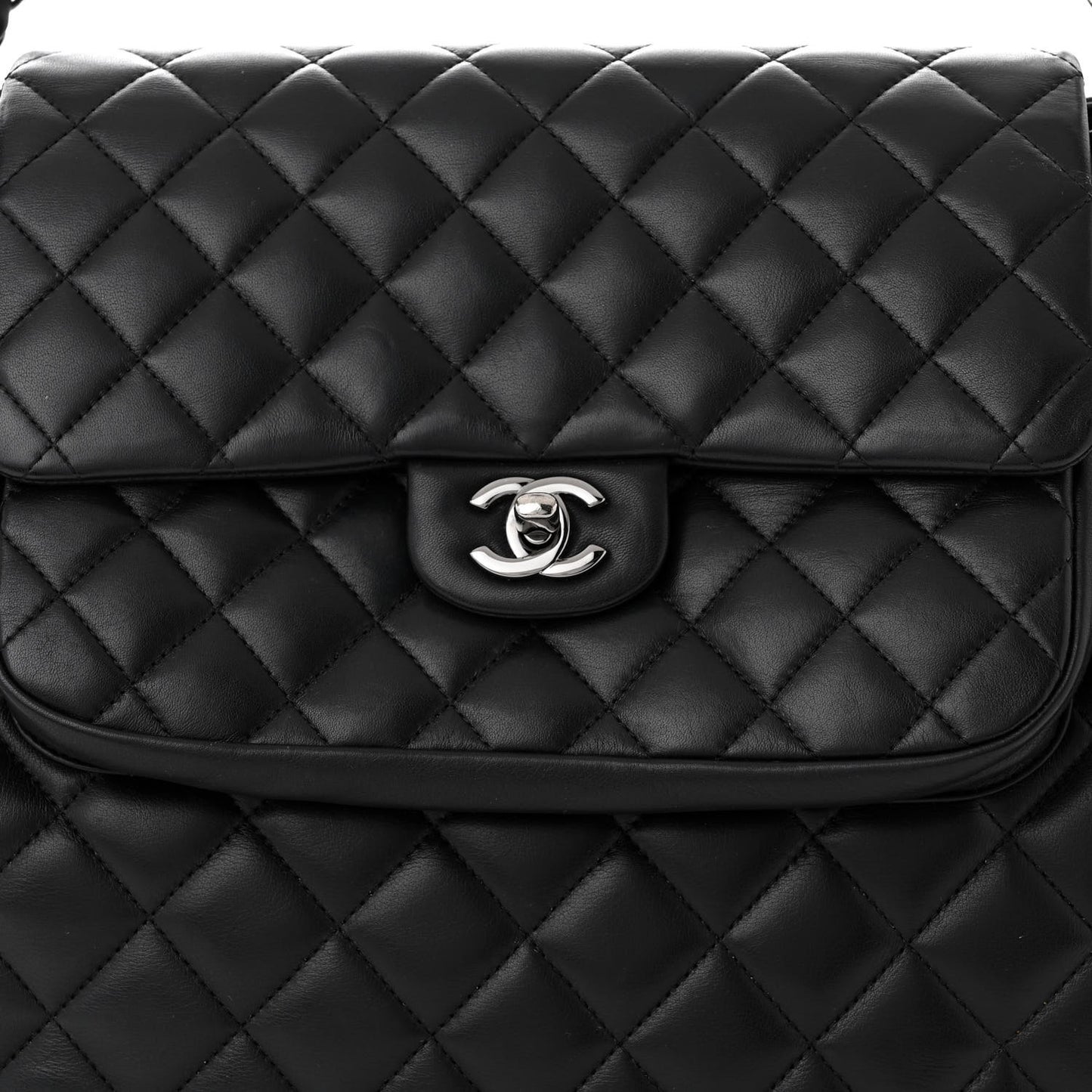 Lambskin Quilted Front Flap Tote Black