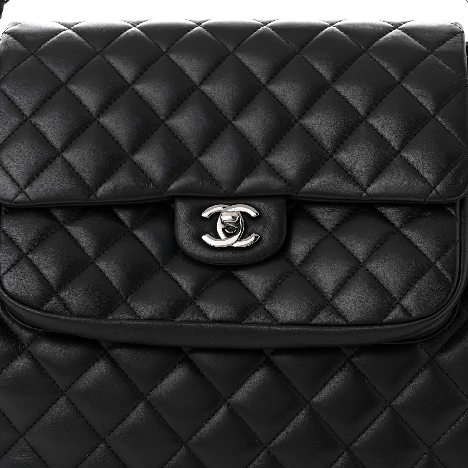 Chanel Lambskin Quilted Front Flap Tote Black 8 of 12