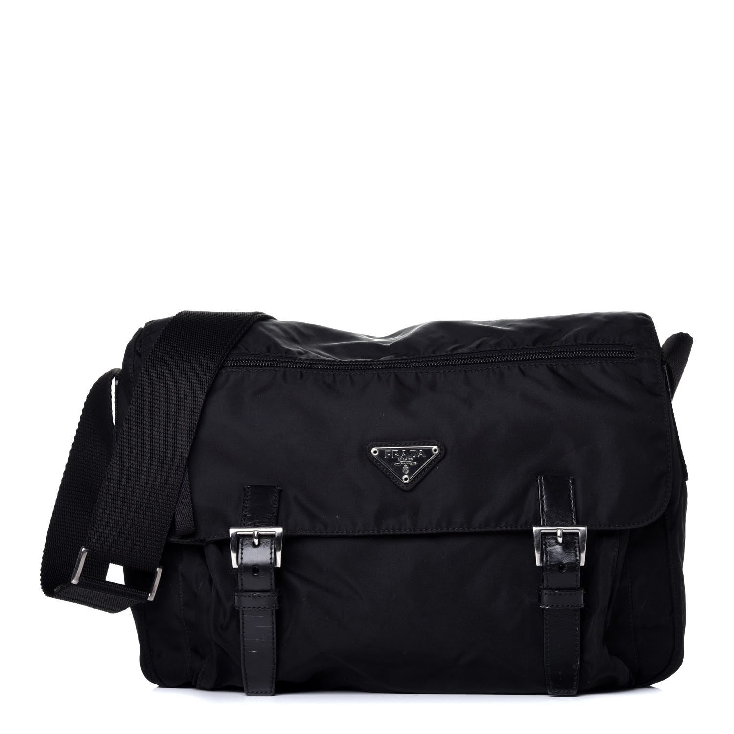 Prada Tessuto Nylon Saffiano Messenger Bag Black 1 of 8