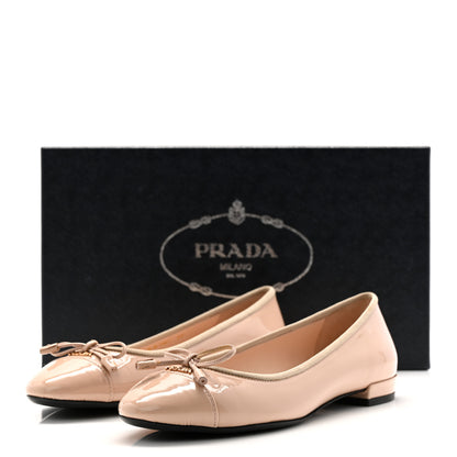 Prada Vernice Cap Toe Logo Bow Ballerina Flats 36 Cipria 10 of 10