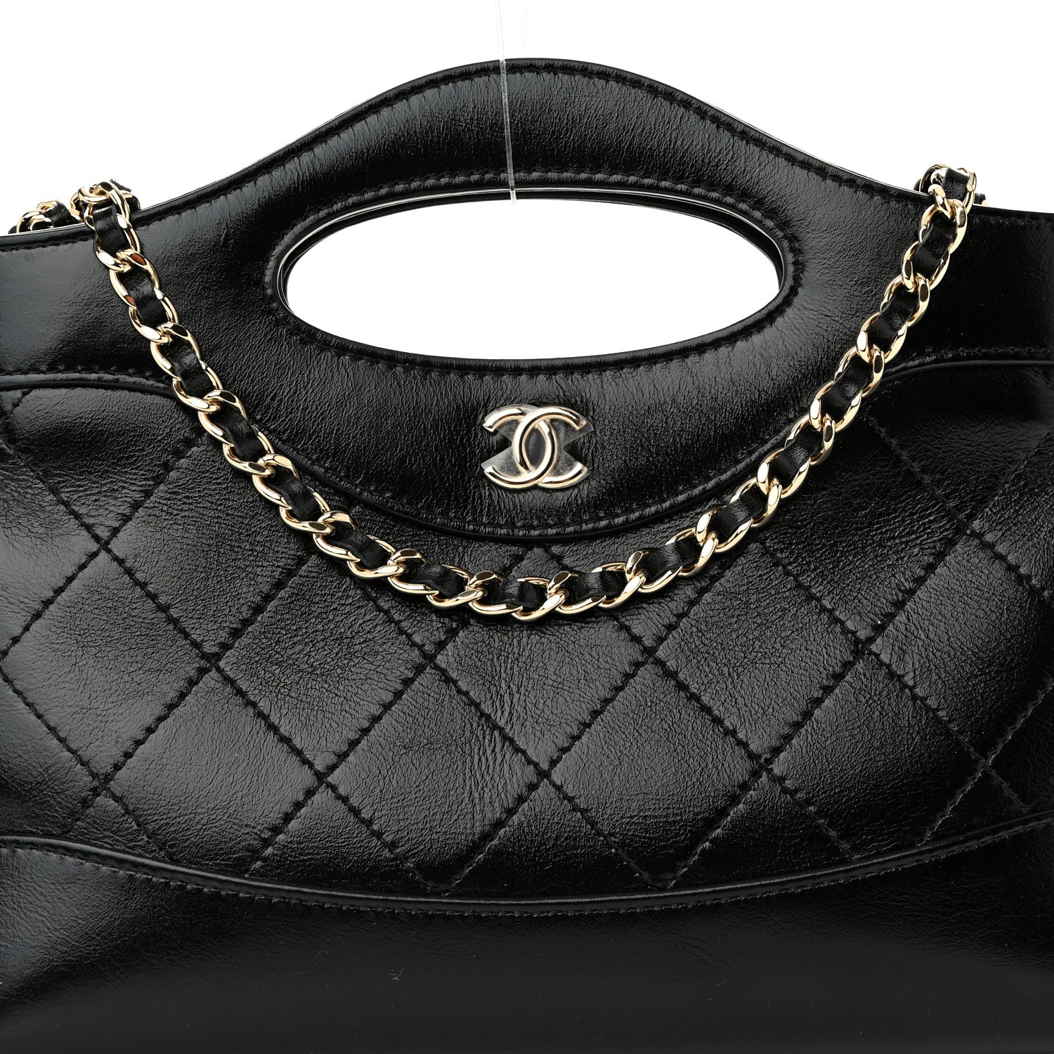Chanel Shiny Crumpled Calfskin Quilted Nano 31 Shopping Bag Black 8 of 10