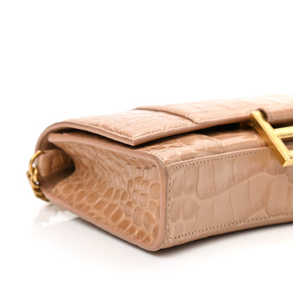 Balenciaga Shiny Calfskin Crocodile Embossed Hourglass Chain Bag Nude Beige 8 of 13
