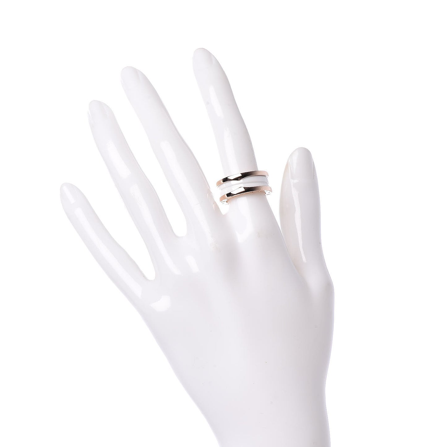 18K Rose Gold White Ceramic B.Zero1 Two-Band Ring 51 5.75