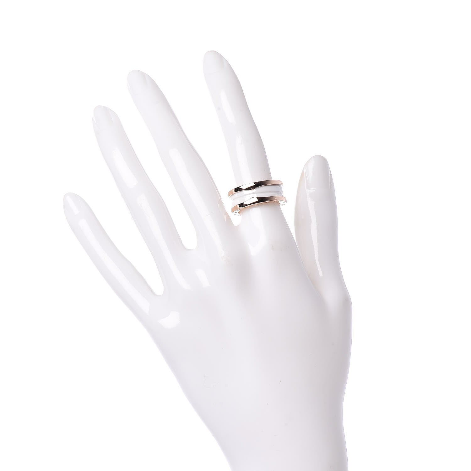 Bulgari 18K Rose Gold White Ceramic B.Zero1 Two-Band Ring 51 5.75 2 of 5