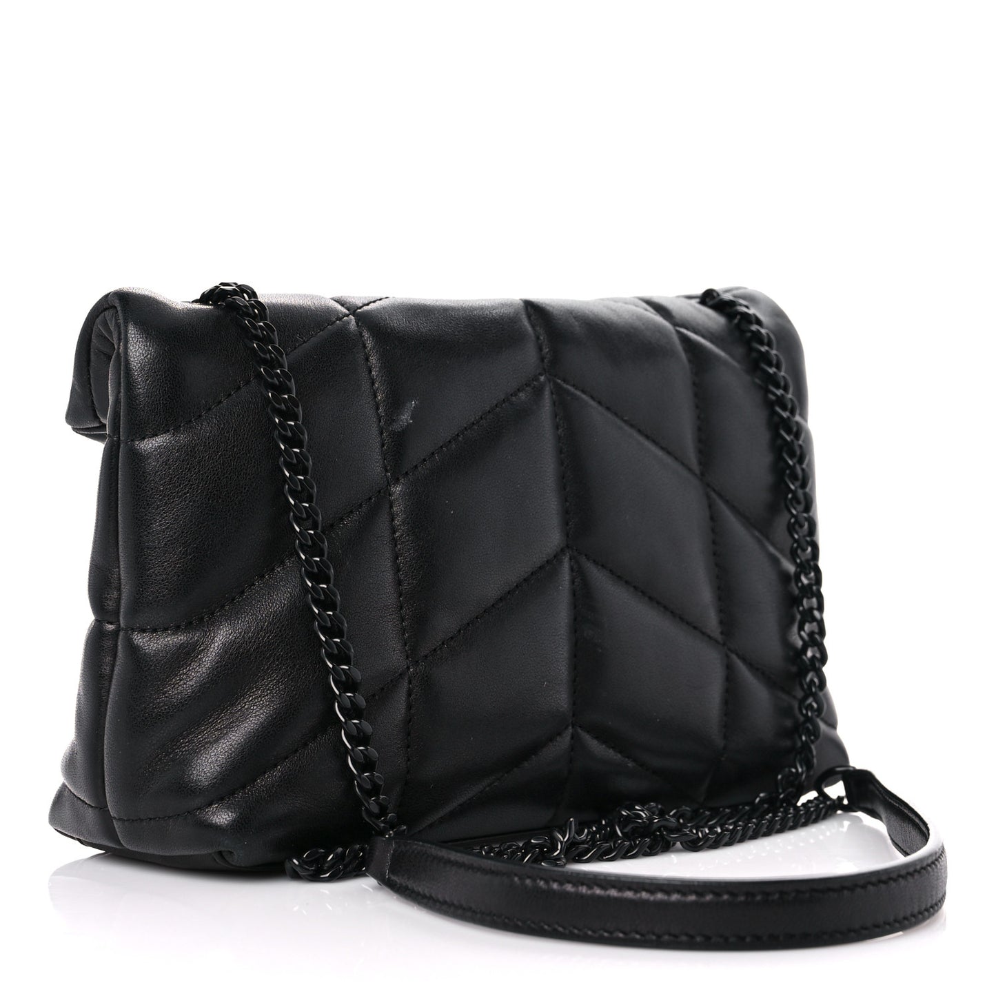 Lambskin Quilted Toy Loulou Puffer Monogram Chain Satchel Black