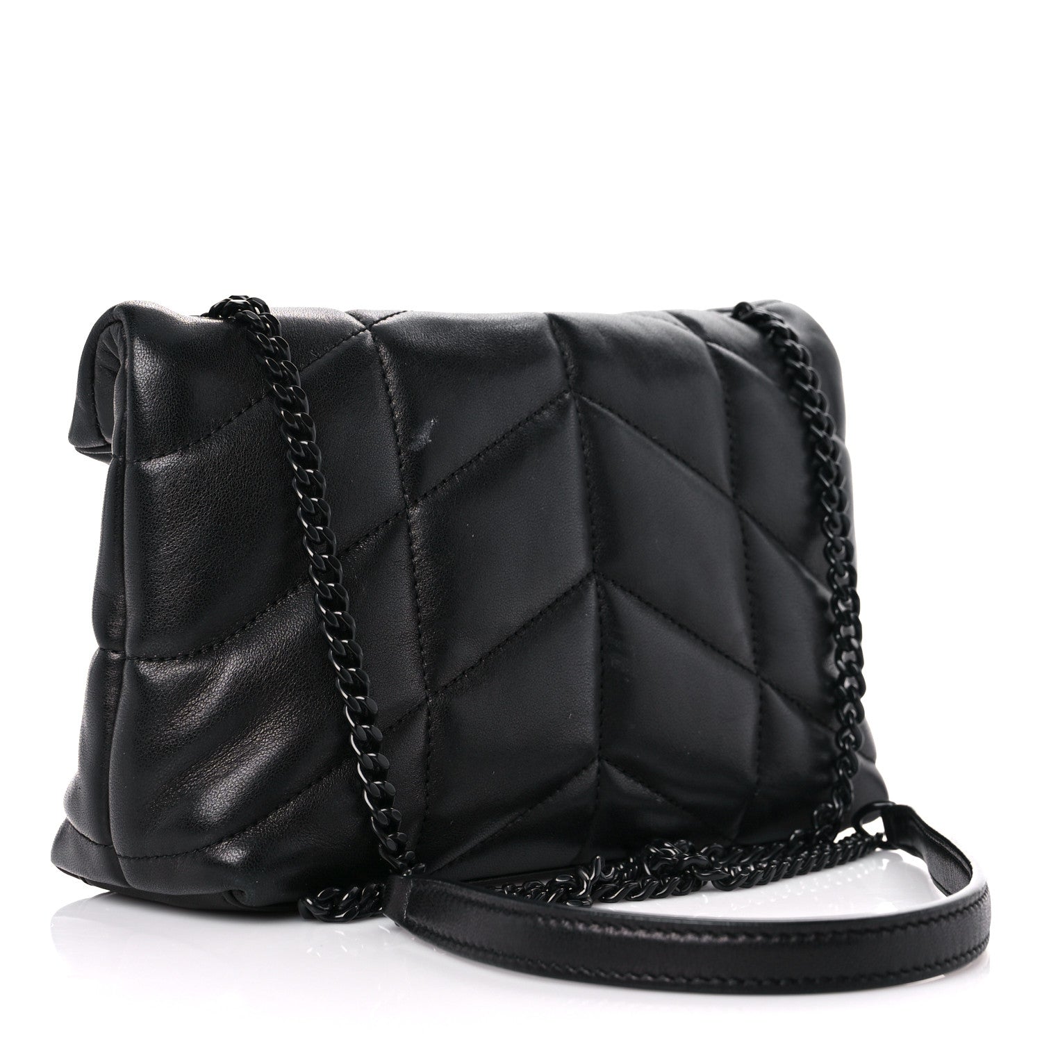 Saint Laurent Lambskin Quilted Toy Loulou Puffer Monogram Chain Satchel Black 3 of 11