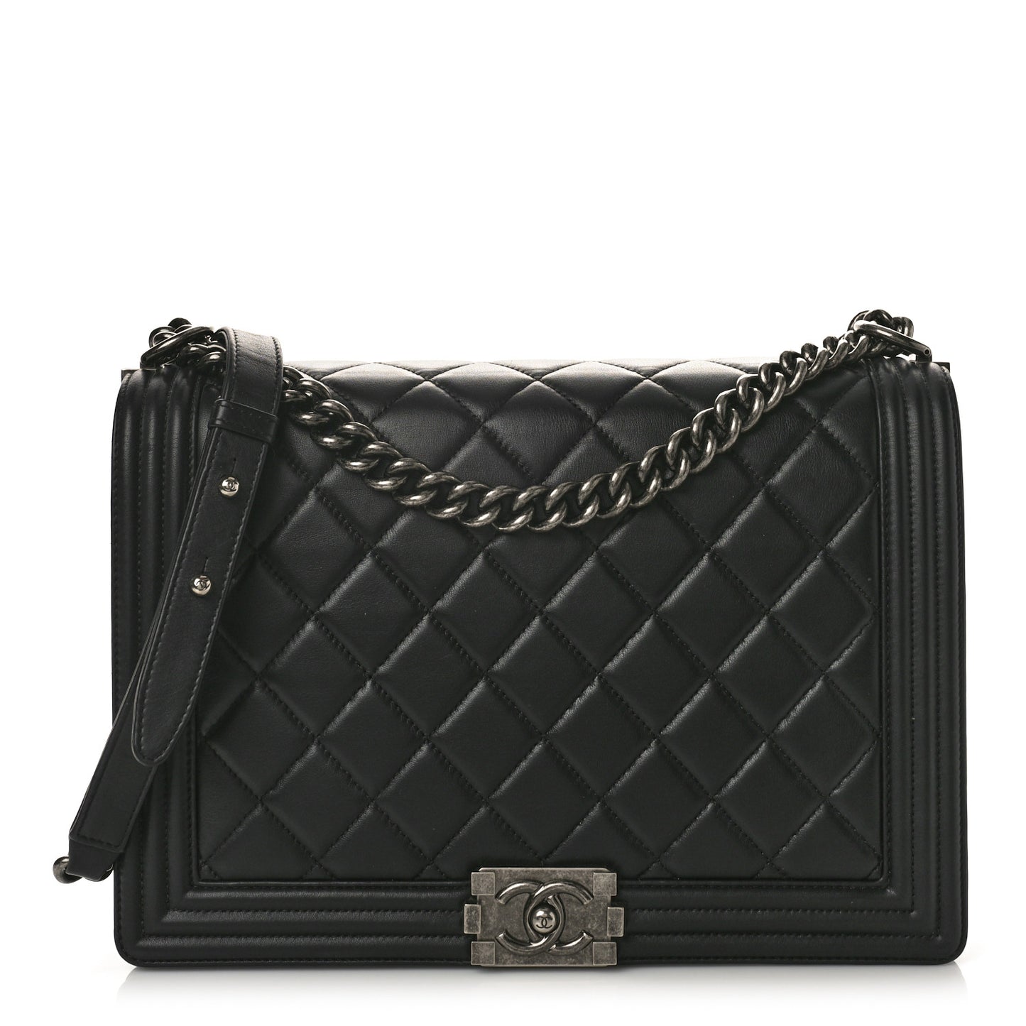 Calfskin Quilted Large Boy Flap Black
