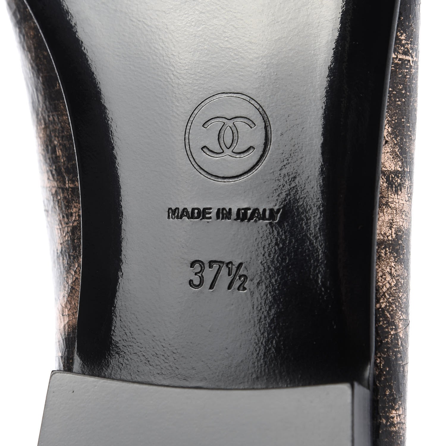 Chanel Laminated Suede Goatskin Cap Toe CC Ballerina Flats 37.5 Bronze 8 of 10