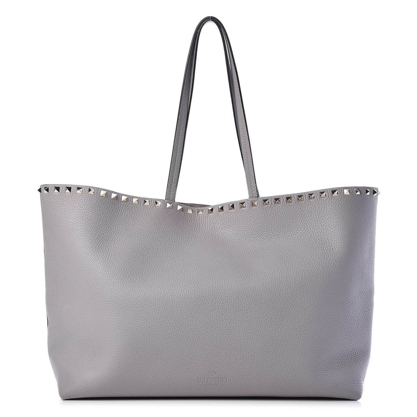 Grained Calfskin Rockstud Shoulder Tote Perla