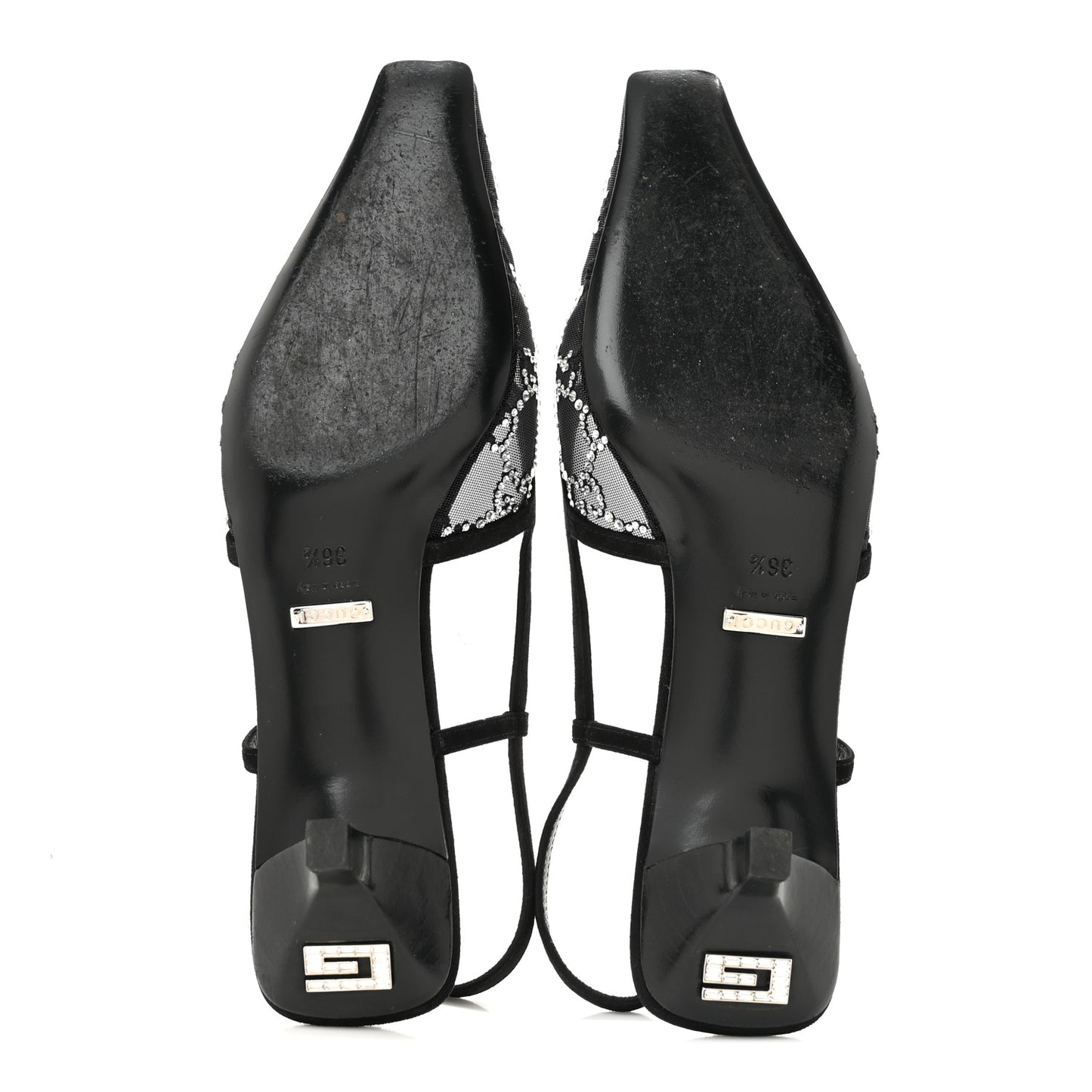 Suede Mesh Crystal GG Monogram Slingback Pumps 36.5 Black