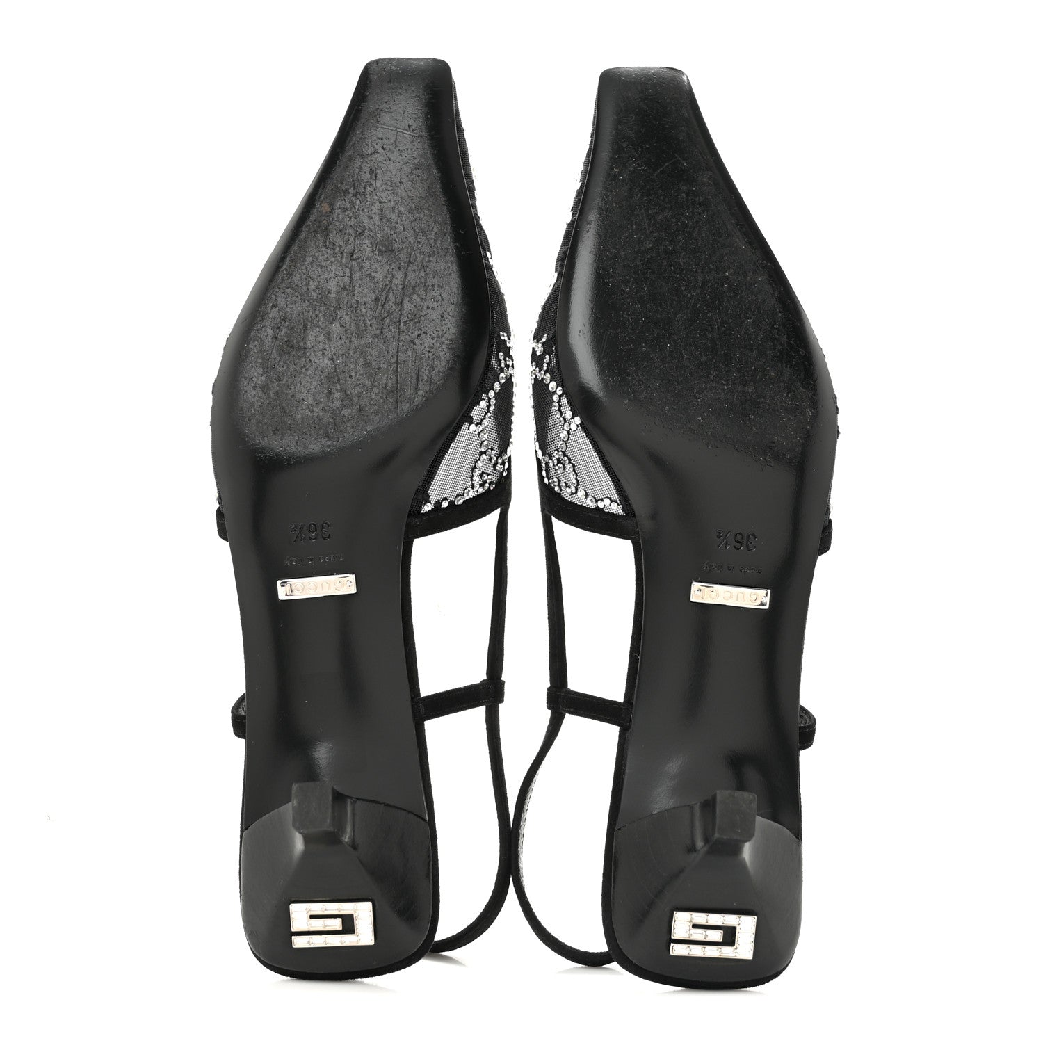 Gucci Suede Mesh Crystal GG Monogram Slingback Pumps 36.5 Black 6 of 9