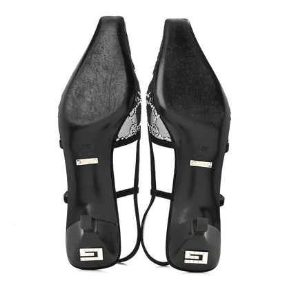 Gucci Suede Mesh Crystal GG Monogram Slingback Pumps 36.5 Black 6 of 9