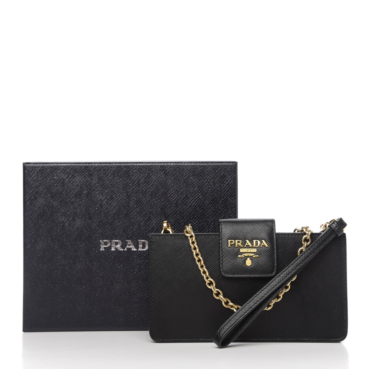 Saffiano Metal Mini Chain Wallet Black