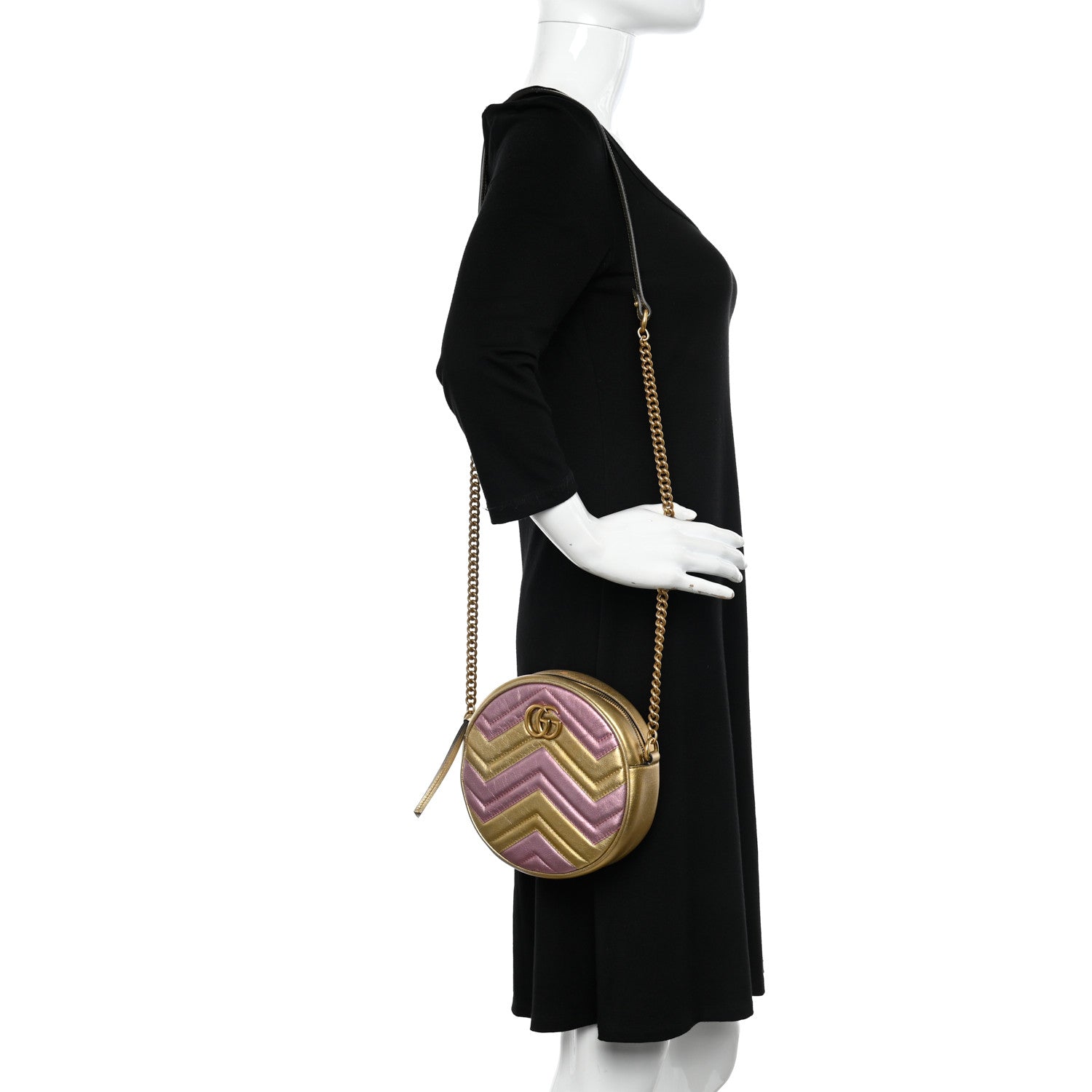 Gucci Metallic Nappa Matelasse Heart Mini GG Marmont Round Shoulder Bag Oro Vecchio Rosa 2 of 11