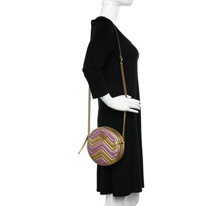 Gucci Metallic Nappa Matelasse Heart Mini GG Marmont Round Shoulder Bag Oro Vecchio Rosa 2 of 11