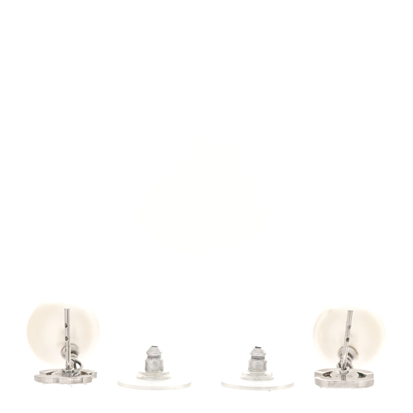 Crystal Pearl CC Drop Earrings Silver