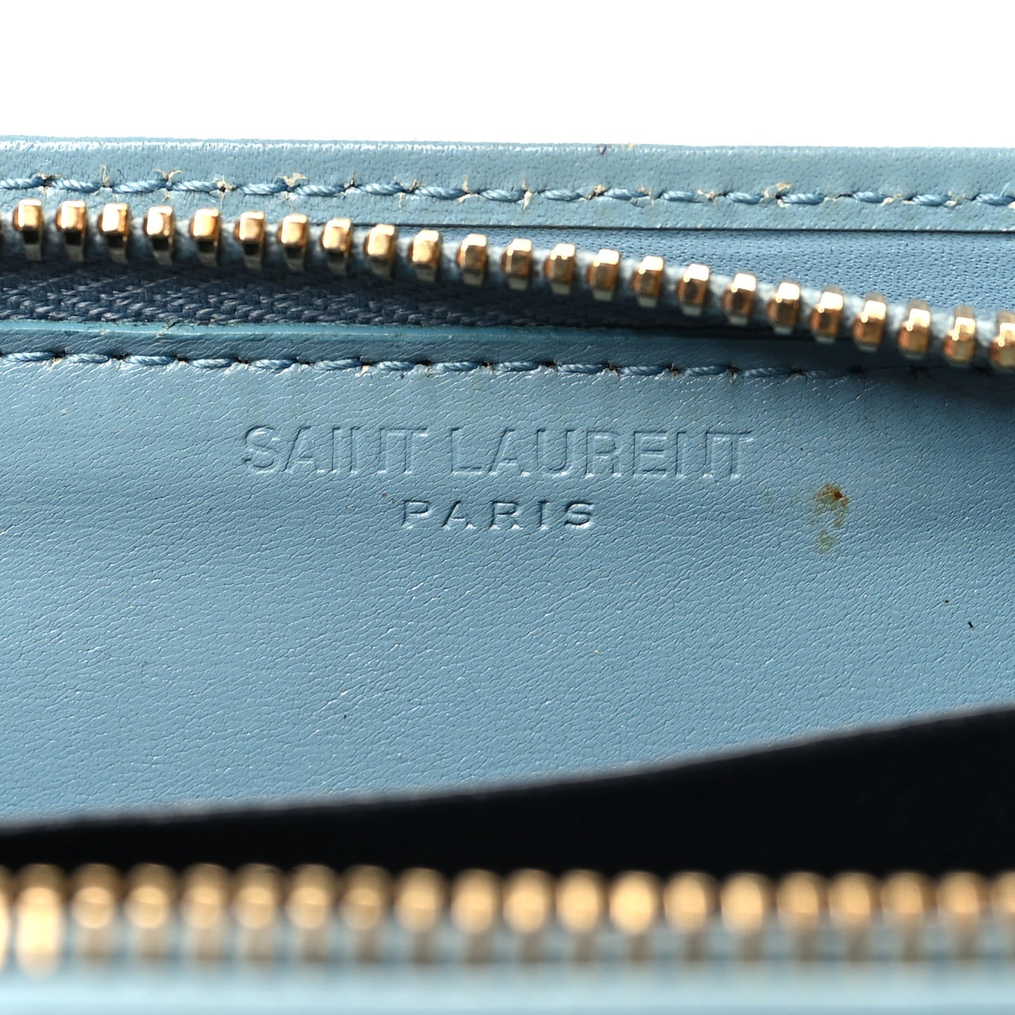 SAINT LAURENT Grained Calfskin Rive Gauche Compact Zip Around Wallet Blue