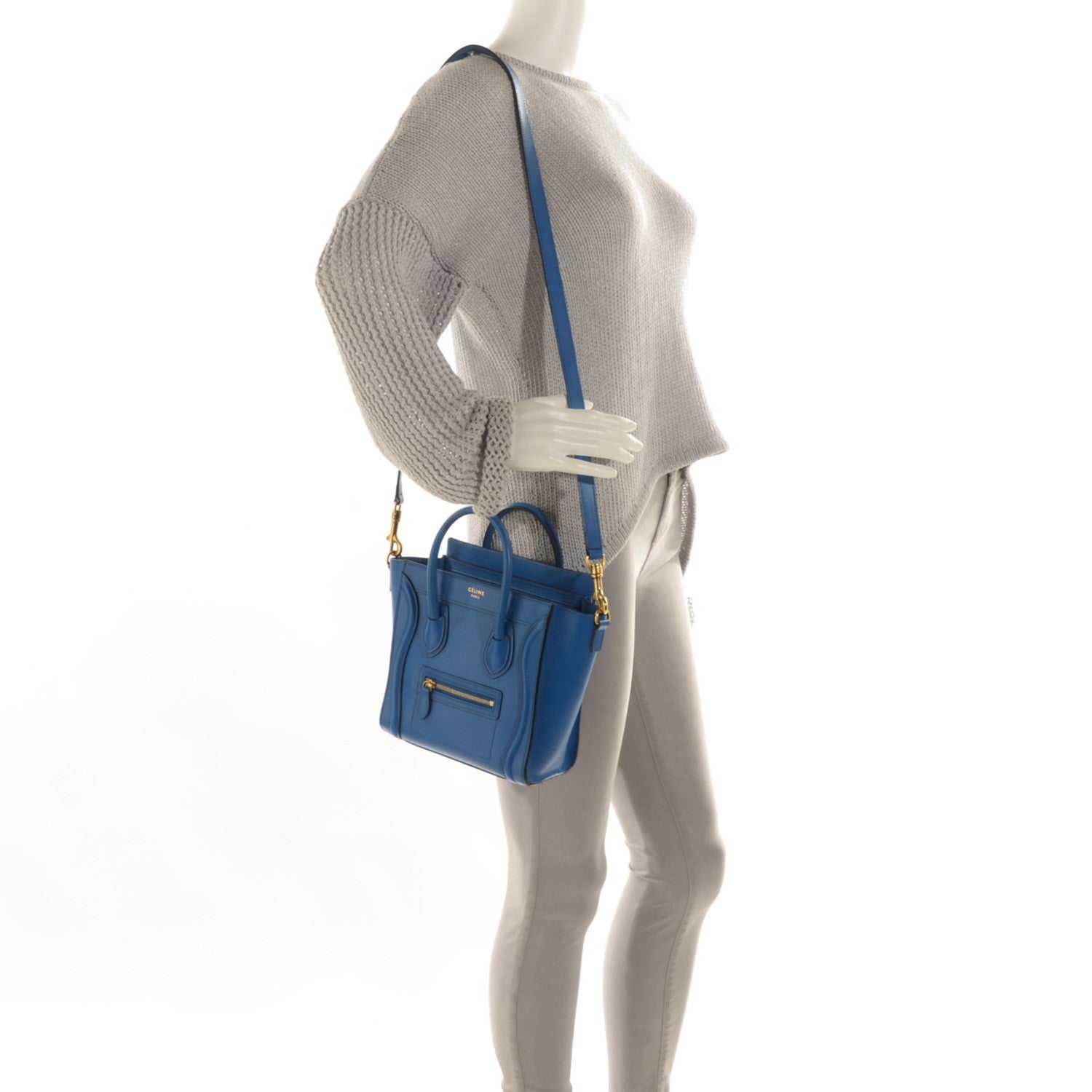 Celine Palmelato Calfskin Nano Luggage Electric Blue 2 of 9