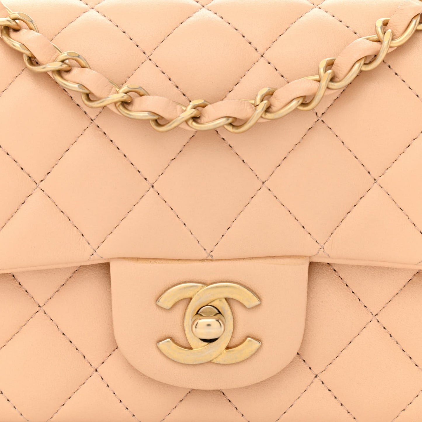 Lambskin Quilted Mini Rectangular Flap Beige