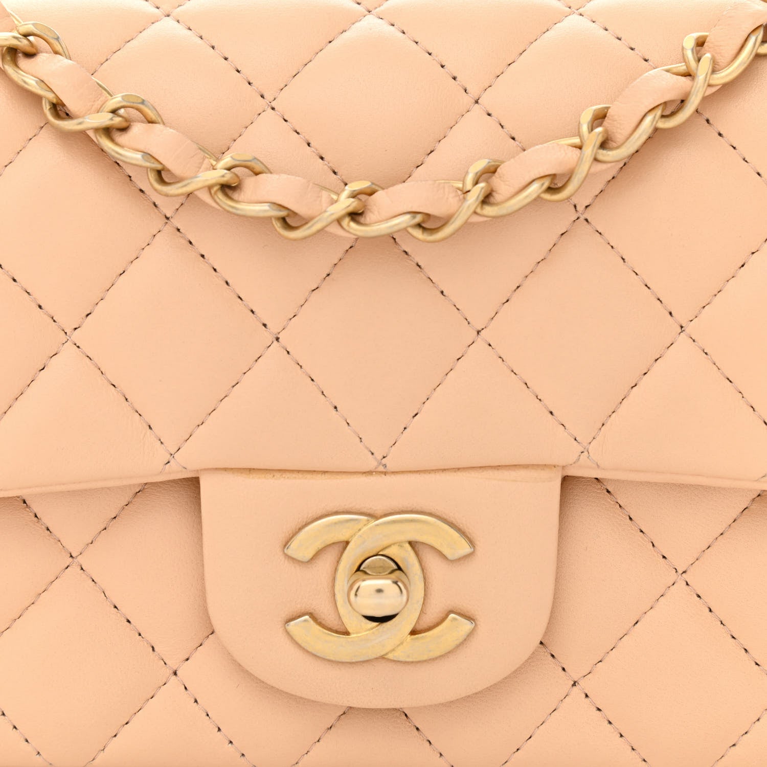 Chanel Lambskin Quilted Mini Rectangular Flap Beige 8 of 12