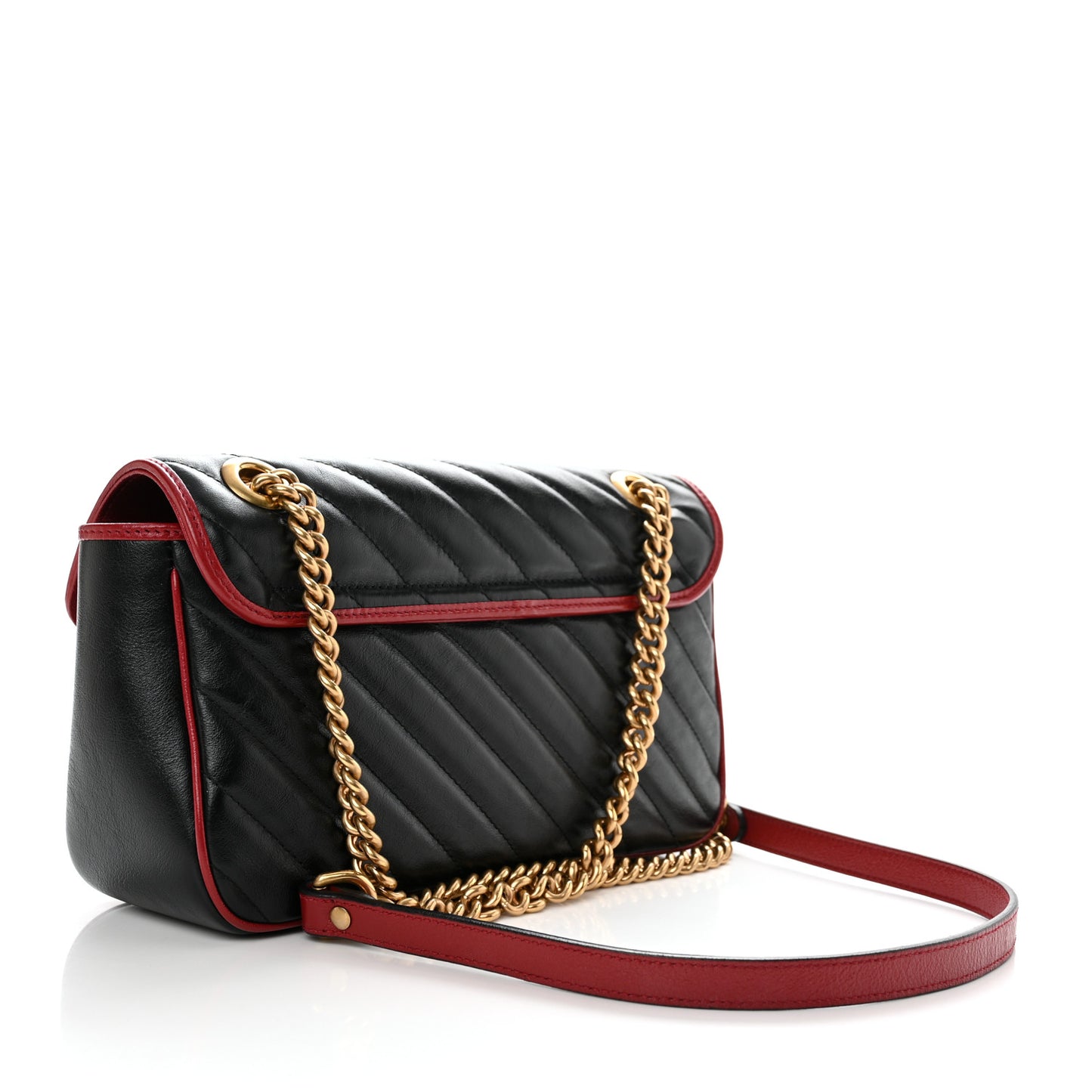 Vintage Effect Calfskin Matelasse Diagonal Small Torchon GG Marmont Shoulder Bag Black Romantic Cherry