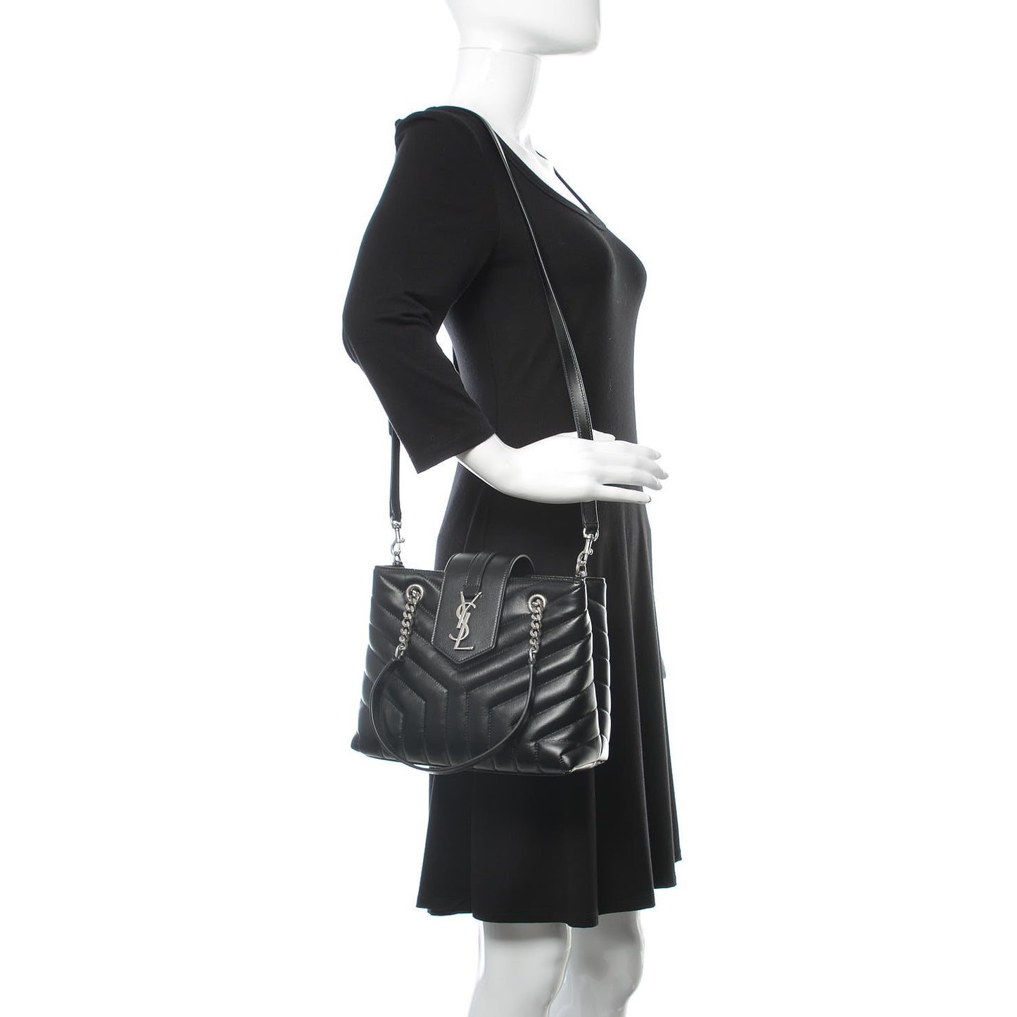 Calfskin Y Quilted Monogram Small Loulou Shopper Black