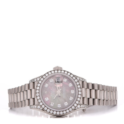 Rolex 18K White Gold Diamond Mother Of Pearl 26mm Lady President Datejust Watch 3 of 6