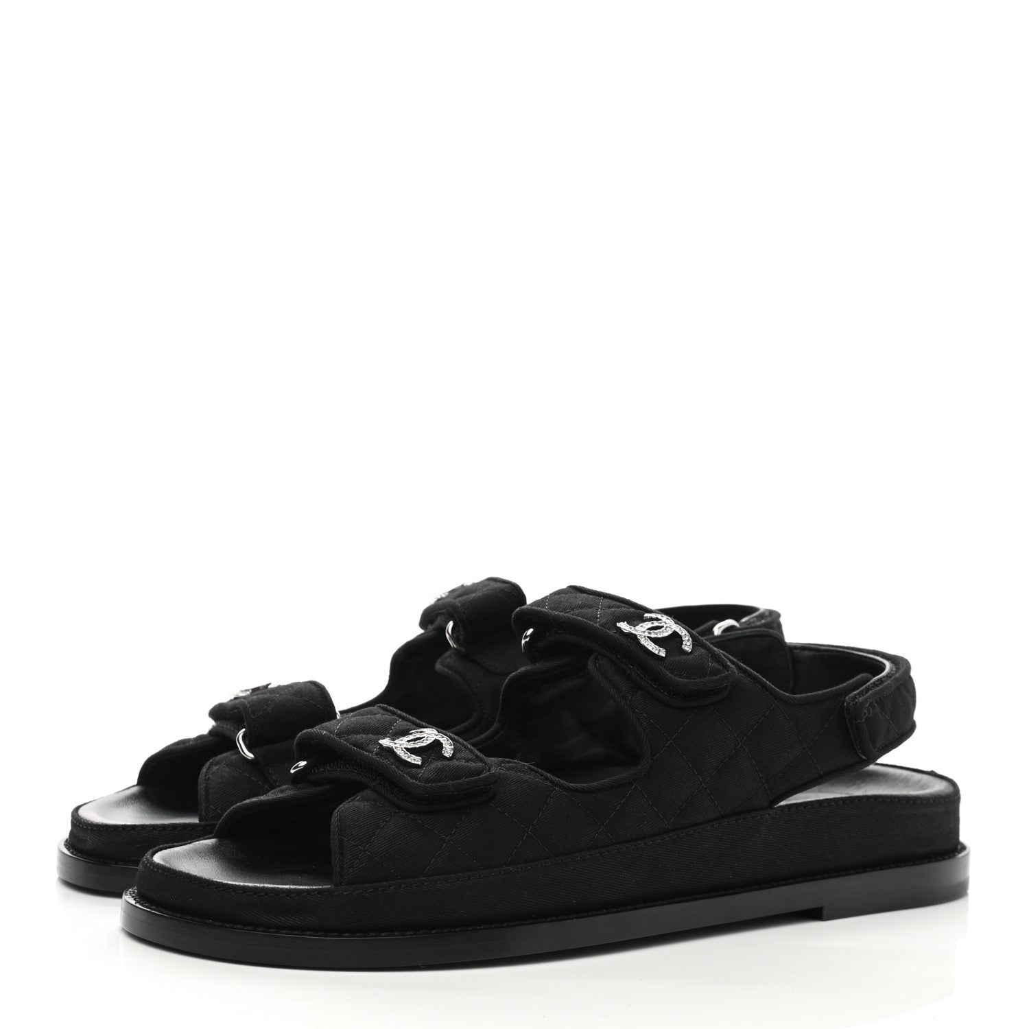 Chanel Mixed Fibers Velcro Dad Sandals 40.5 Black 3 of 9