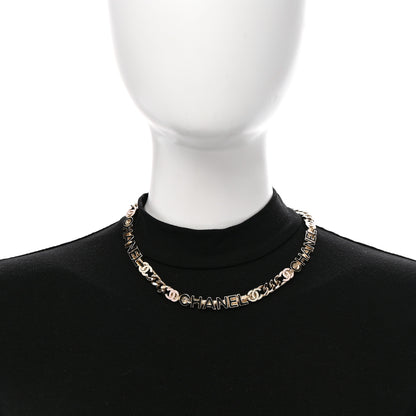 Chanel Enamel Metal Logo Choker Necklace Gold White Black Pink 2 of 6