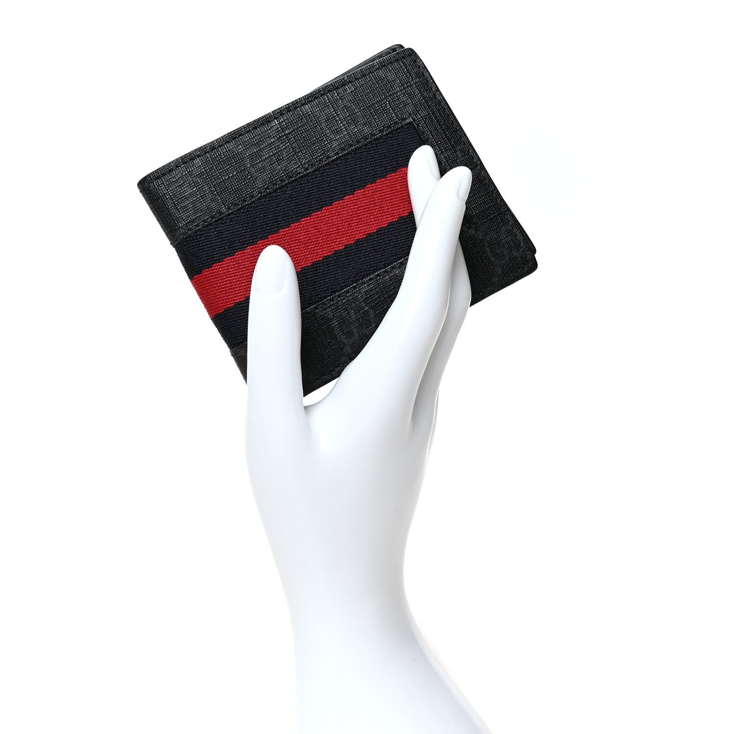 Gucci GG Supreme Monogram Selleria Calfskin Web New Web Bi-Fold Wallet Black 2 of 8