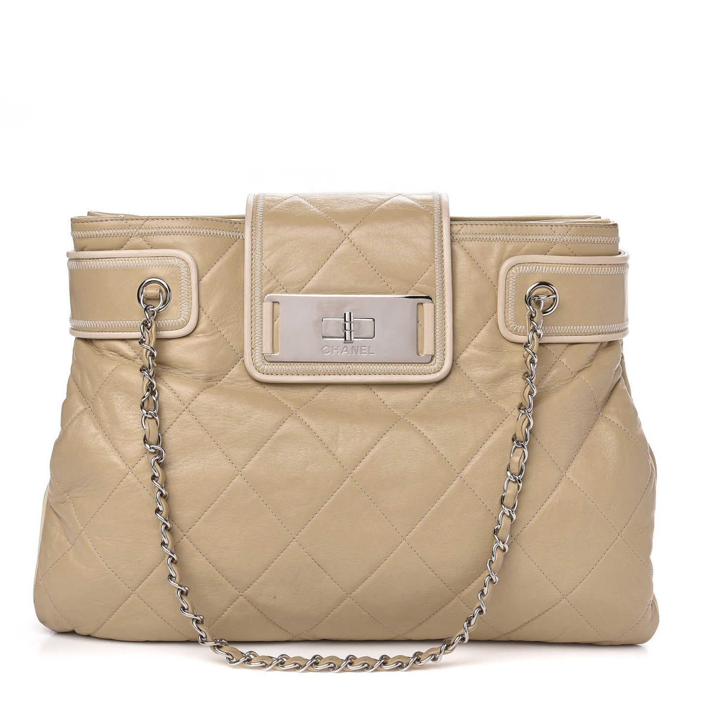 Lambskin Quilted Mademoiselle Accordion Tote Beige